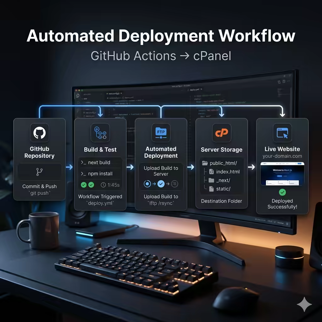 Next.js static deployment automation to cPanel using GitHub Actions and FTP